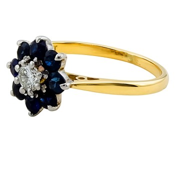 9ct Gold Sapphire/Diamond Cluster Ring size K